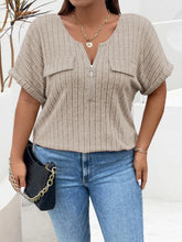 Beige Ribbed Knit Top with Zipper Detail