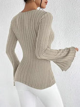 Beige Ribbed Knit Wrap Top for Women Woman T Shirts