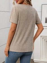 Beige Ribbed V Neck Buttoned Knit Top for Women