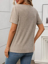 Beige Ribbed V Neck Buttoned Knit Top for Women Woman T Shirts