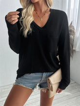 Beige Ribbed V-Neck Long Sleeve Top for Women Woman T Shirts