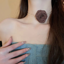 Beige Rose Choker Necklace Set with Adjustable Chain Length Chocolate One Size