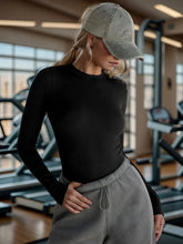 Beige Round Neck Long Sleeve T Shirt for Women Black