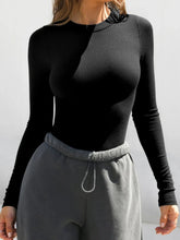 Beige Round Neck Long Sleeve T Shirt for Women