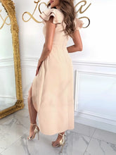 Beige Ruffled Sleeve Wrap Dress Evening Slit 100 Percent Polyester
