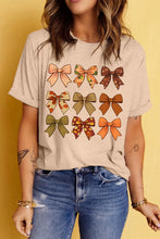 Beige Short Sleeve T Shirt with Fall Bow Pattern for Women