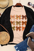 Beige Short Sleeve T Shirt with Fall Bow Pattern for Women