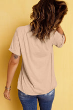 Beige Short Sleeve T Shirt with Fall Bow Pattern for Women