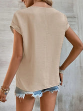 Beige Short Sleeve Top with Decorative Trim for Women