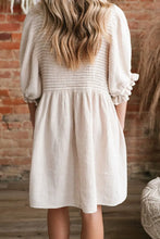 Beige Smocked Babydoll Dress with Stretchy Bodice