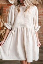 Beige Smocked Babydoll Dress with Stretchy Bodice