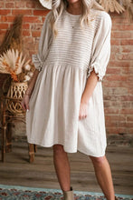 Beige Smocked Babydoll Dress with Stretchy Bodice