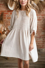 Beige Smocked Babydoll Dress with Stretchy Bodice Beige