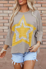 Beige Star Appliqué Floral Top for Women Mocha