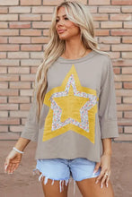 Beige Star Appliqué Floral Top for Women Woman T Shirts
