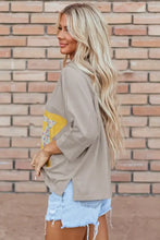 Beige Star Appliqué Floral Top for Women Woman T Shirts