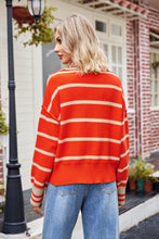 Orange and Beige Striped Collared Sweater with Long Sleeve Length
