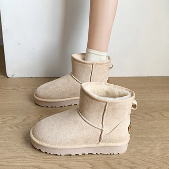 Beige Suede Ankle Boot with Faux Fur for Women Beige
