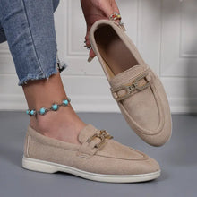 Beige Suede Loafers with Jeweled Buckle for Women Woman Loafers
