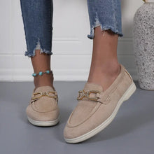 Beige Suede Loafers with Jeweled Buckle for Women Woman Loafers