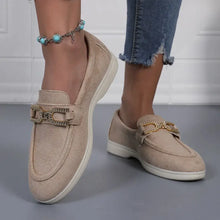 Beige Suede Loafers with Jeweled Buckle for Women Woman Loafers