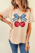 Beige T-Shirt with Cherry and Bow Graphic for Women