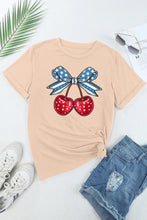 Beige T-Shirt with Cherry and Bow Graphic for Women