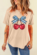 Beige T-Shirt with Cherry and Bow Graphic for Women