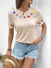 Beige T-Shirt with Colorful Heart Cutouts for Women