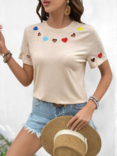 Beige T-Shirt with Colorful Heart Cutouts for Women