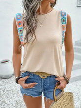 Beige Tank Top with Colorful Crochet Shoulder Straps for Women Woman T Shirts