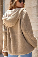 Beige teddy bear coat with hood, oversized sleeves and pockets