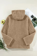 Beige teddy bear fleece hoodie with hood, long sleeves and pockets
