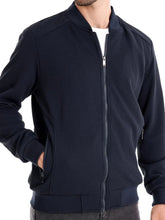 Beige Textured Knit Bomber Jacket for Men Navy