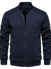 Beige Textured Knit Bomber Jacket for Men