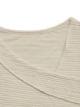 Beige Textured Knit Top with Asymmetrical Short Sleeve Neckline Woman T Shirts