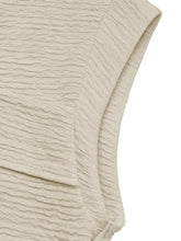 Beige Textured Knit Top with Asymmetrical Short Sleeve Neckline Woman T Shirts