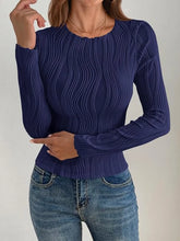 Beige Textured Long Sleeve Top for Women Dark Navy