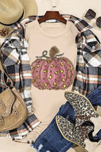 Beige Twisted Hem T-Shirt with Pink Leopard Print Pumpkin Woman T Shirts
