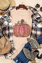 Beige Twisted Hem T-Shirt with Pink Leopard Print Pumpkin