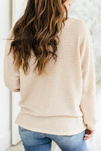 Beige Waffle Knit Henley Long Sleeve Top for Women