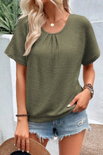 Beige Waffle Knit Lace Back Short Sleeve Top for Women Woman T Shirts