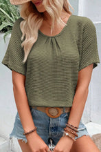 Beige Waffle Knit Lace Back Short Sleeve Top for Women Woman T Shirts