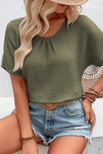 Beige Waffle Knit Lace Back Short Sleeve Top for Women Woman T Shirts
