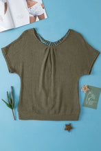 Beige Waffle Knit Lace Back Short Sleeve Top for Women Woman T Shirts