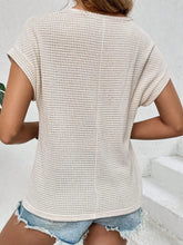 Beige Waffle Knit Top with Lace Yoke