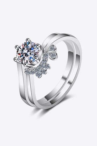 Moissanite Rhodium-Plated Two-Piece Ring Set Silver