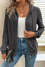 Drawstring Zip Up Long Sleeve Hooded Jacket Woman Outerwear