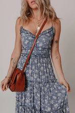 Floral Spaghetti Strap Frilled V Neck Tiered Midi Dress