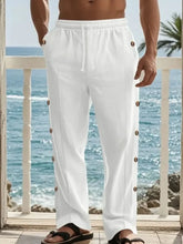 Men's Full Size Side Button Wide Leg Pants Plus Size White